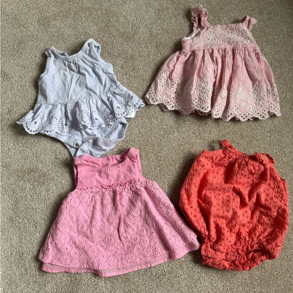 Bundle of Baby Girl Dresses and Rompers Size 0-3M and 3-6M